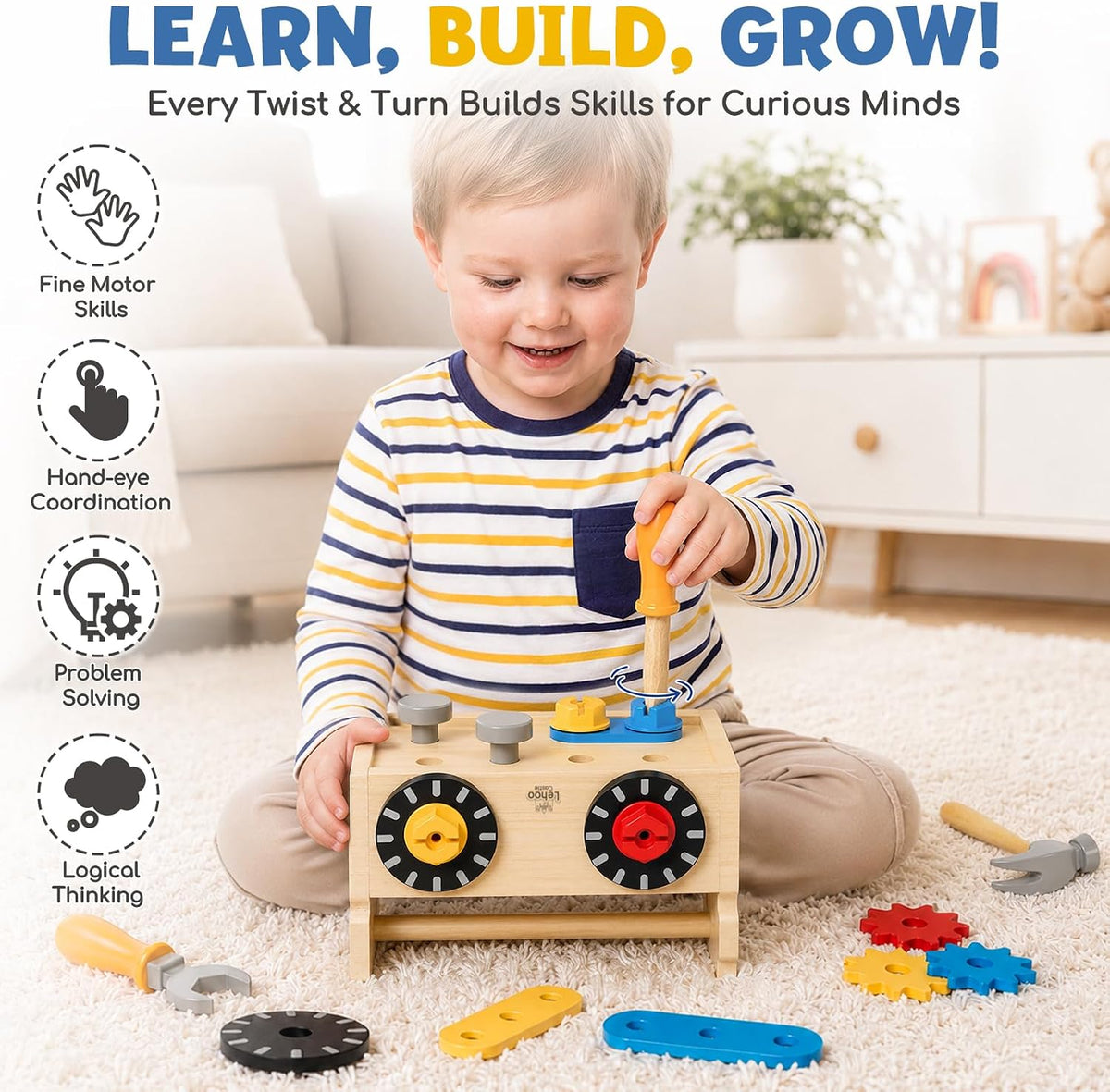 Lehoo Castle Montessori - Juego de herramientas para niños, juego de