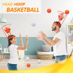 Juego de Baloncesto de Aro de Cabeza para Fiesta de Partido de Carnaval para Niños y Adultos, Portátil Ajustable, con Banda para la Cabeza y Red de Canasta, Incluye Pelotas, para Cumpleaños, Carnaval