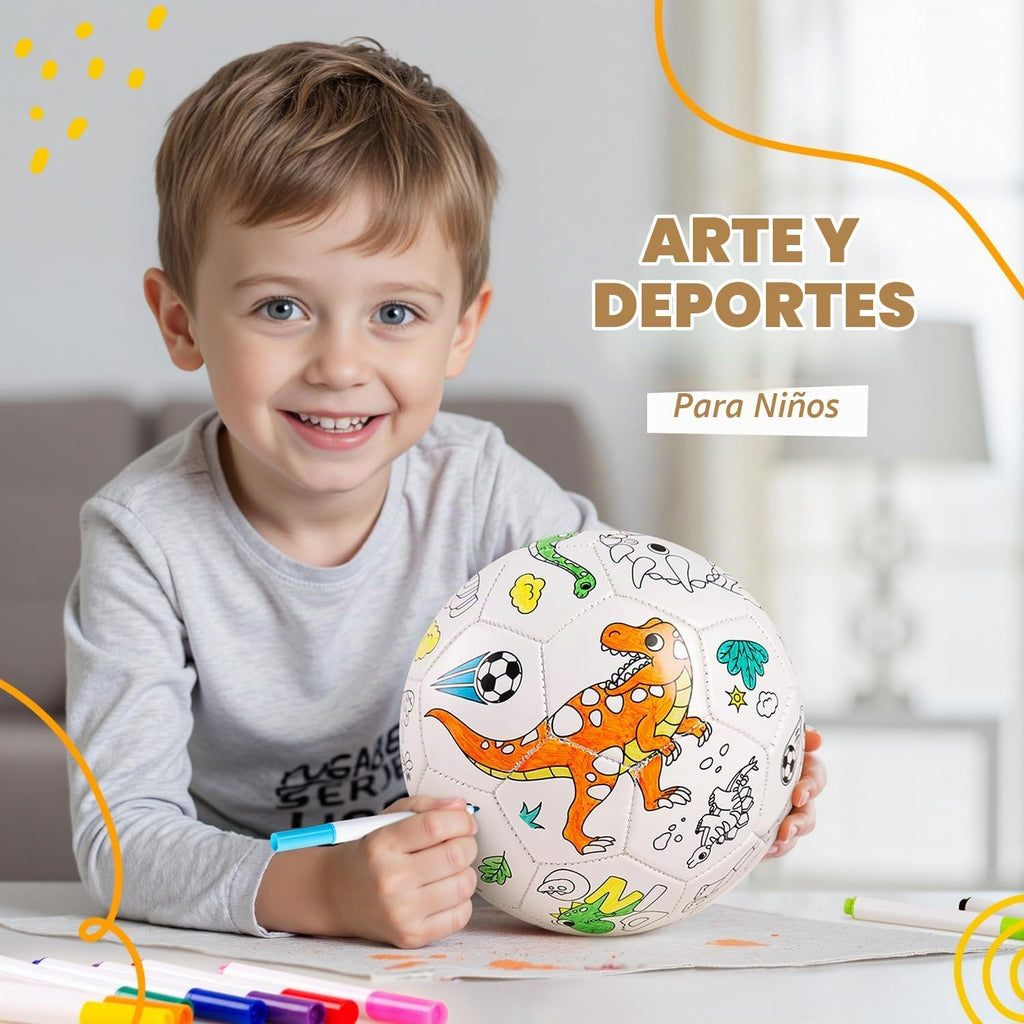 EVERICH TOY Pinta Tu Propio Balón de Fútbol, Regalo de Fútbol de Dinosaurio para Niños y Niñas