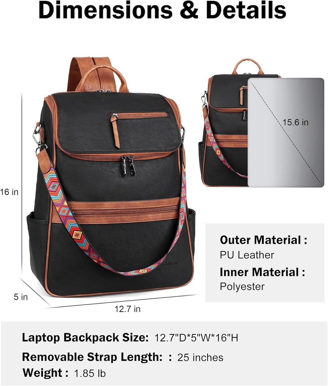 FADEON Mochila para laptop para mujer de cuero, mochila de viaje co...