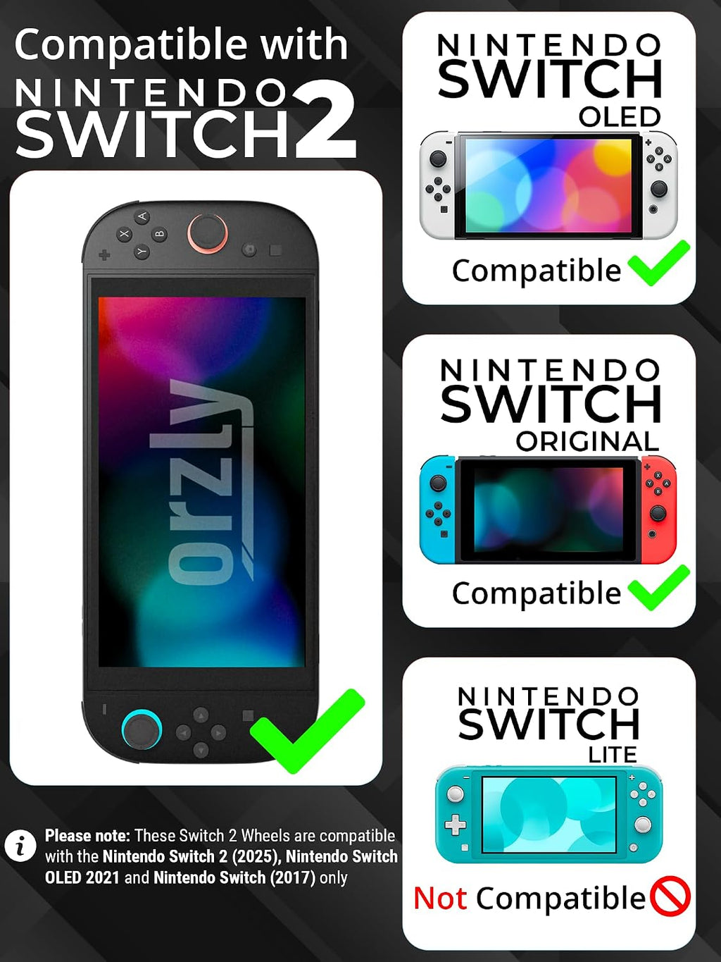 Orzly Volante Compatible con Switch 2 (Consola 2025) – Paquete Twin de Accesorios de Volante para Joy-Con Controllers y Juegos de Carrera de MarioKart (2 Volantes Neutros/Negros) Empacado como Regalo