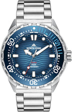 Triton - Reloj solar de buceo para hombre, 984.3 ft/1000 pies, resistente al agua, reloj de buceo de cuarzo, batería solar recargable, esfera luminosa, bisel unidireccional, caja de acero