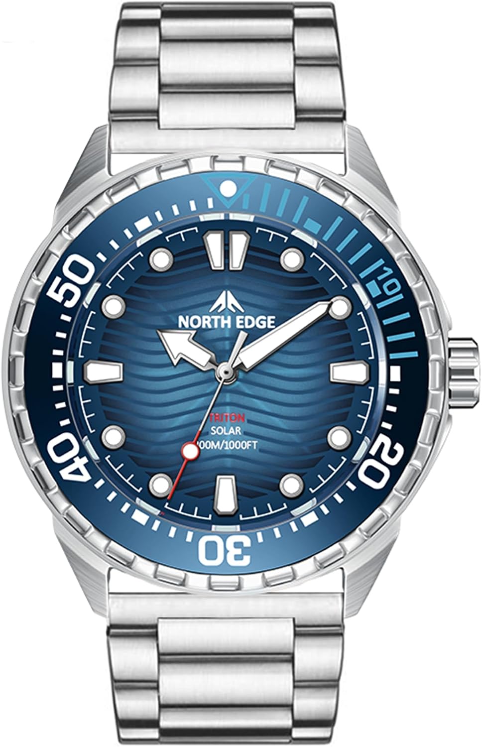 Triton - Reloj solar de buceo para hombre, 984.3 ft/1000 pies, resistente al agua, reloj de buceo de cuarzo, batería solar recargable, esfera luminosa, bisel unidireccional, caja de acero