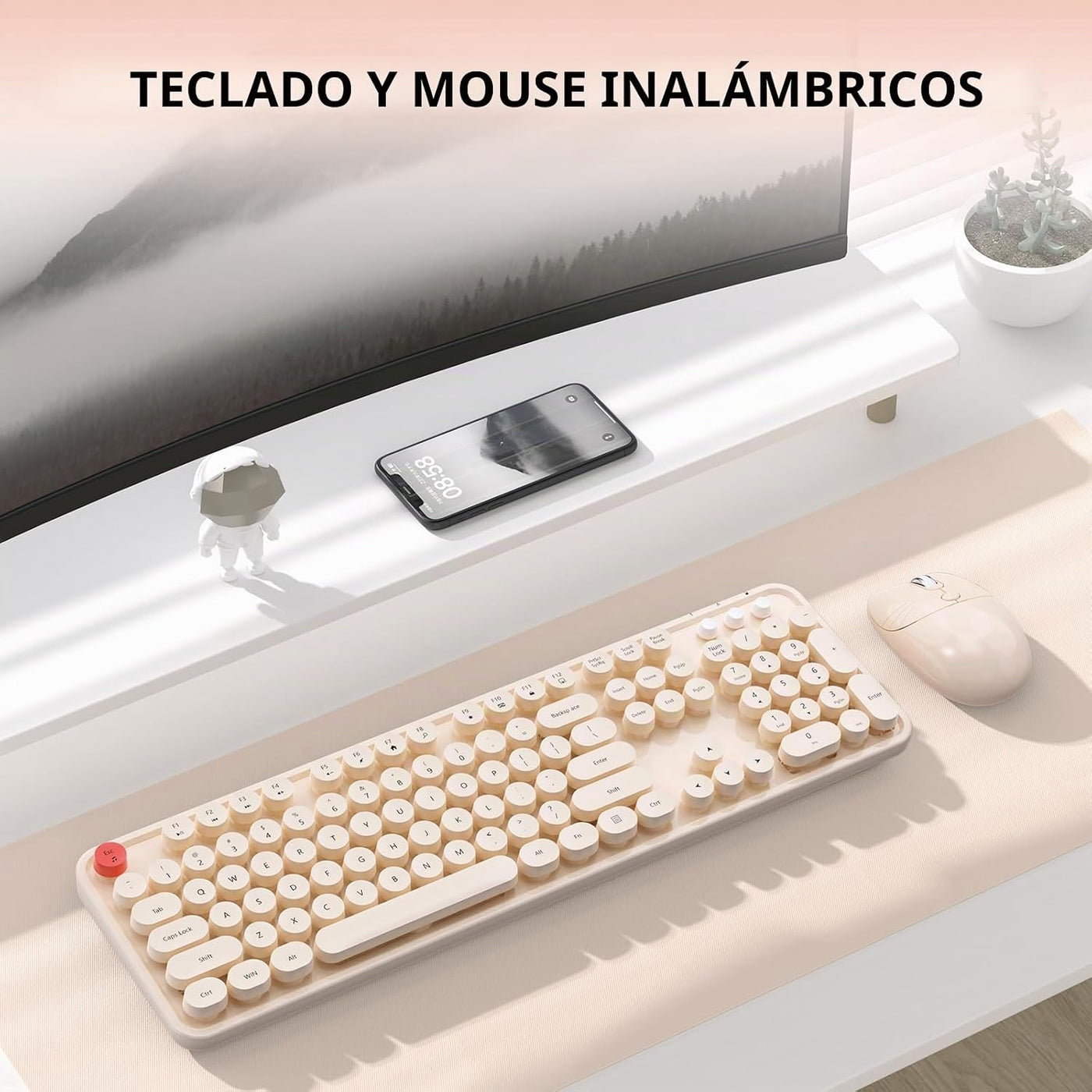 Teclado y mouse inalámbricos, 104 teclas redondas MOFII máquina de...