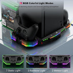 Ventilador de refrigeración con estación de carga para consola Xbox Series X y controlador - Sistema vertical de 15 modos RGB de soporte más fresco, bajo ruido, reduce eficazmente la temperatura de la consola y carga rápida controlador