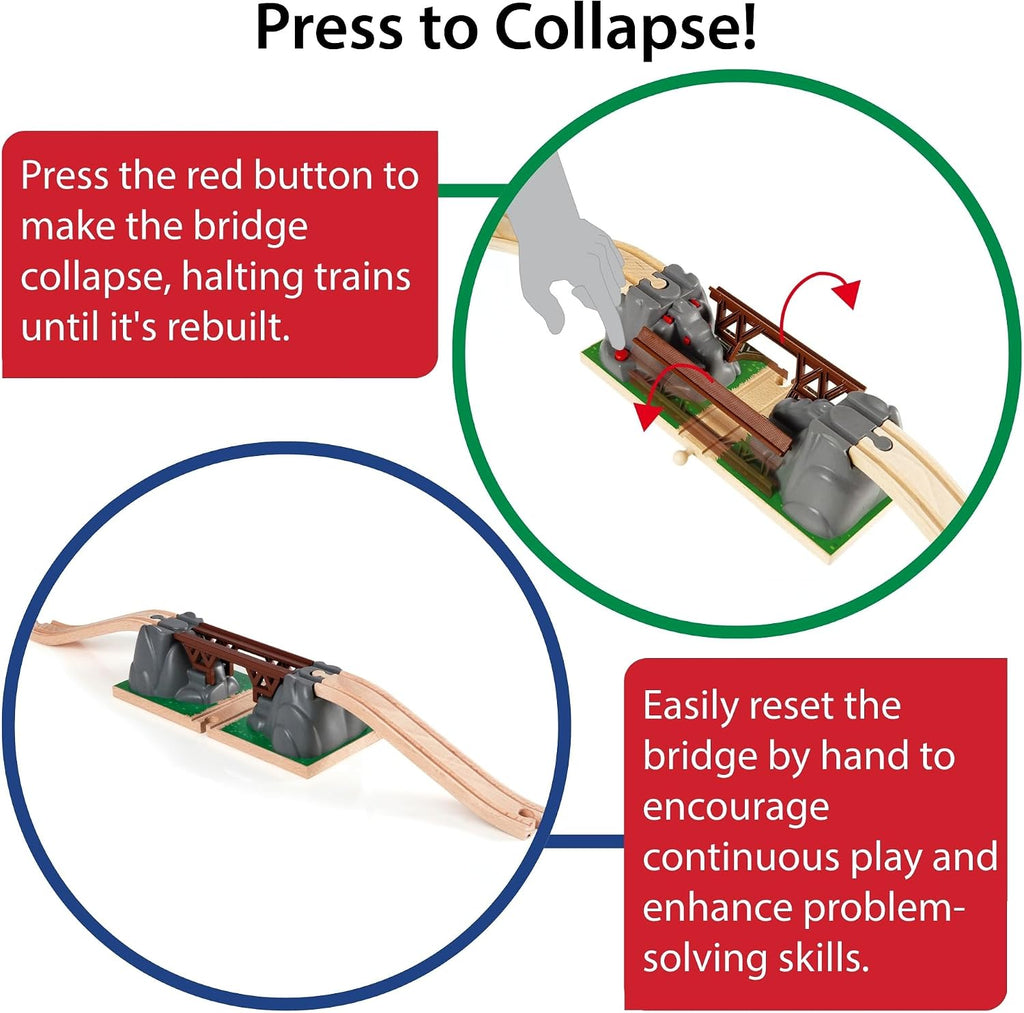 BRIO World Puente colapsable para set de trenes de madera - Accesorio de 3 piezas - Certificado FSC - Compatible con BRIO Railway y sets de vías de tren - Fomenta la creatividad divertida - Para niños