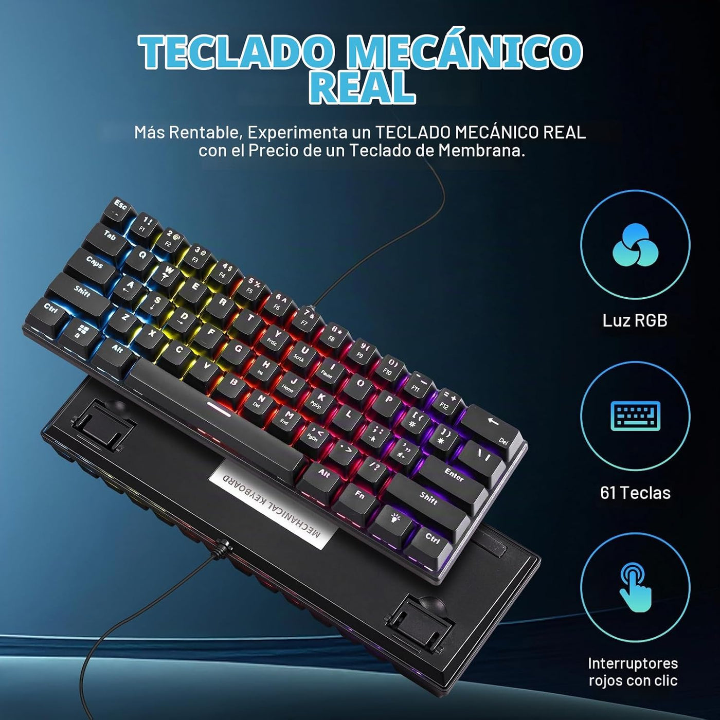 Gaozen Teclado mecánico 60% con cable para juegos, retroiluminado R...