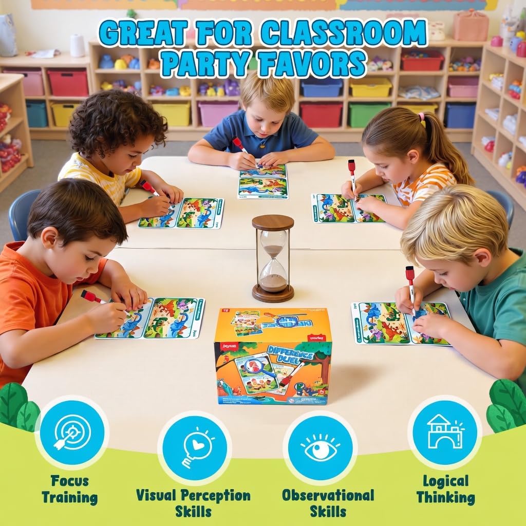 JoyCat Paquete de 24 tarjetas de juego de Spot the Difference para niños, recuerdos de fiesta reutilizables de borrado en seco, premios de aula, rellenos de bolsas de golosinas y regalos de devolución de cumpleaños para edades de 4 a 8 años
