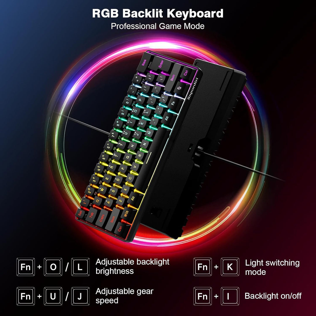 Snpurdiri Teclado para juegos 60% con cable, mini teclado ultracomp...
