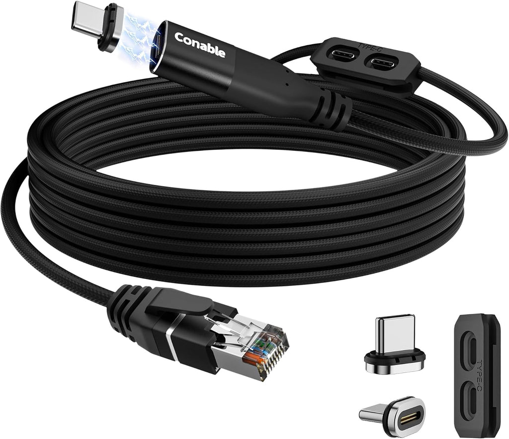 Cable USB C a Ethernet de 6 pies, cable magnético USB tipo C a RJ45