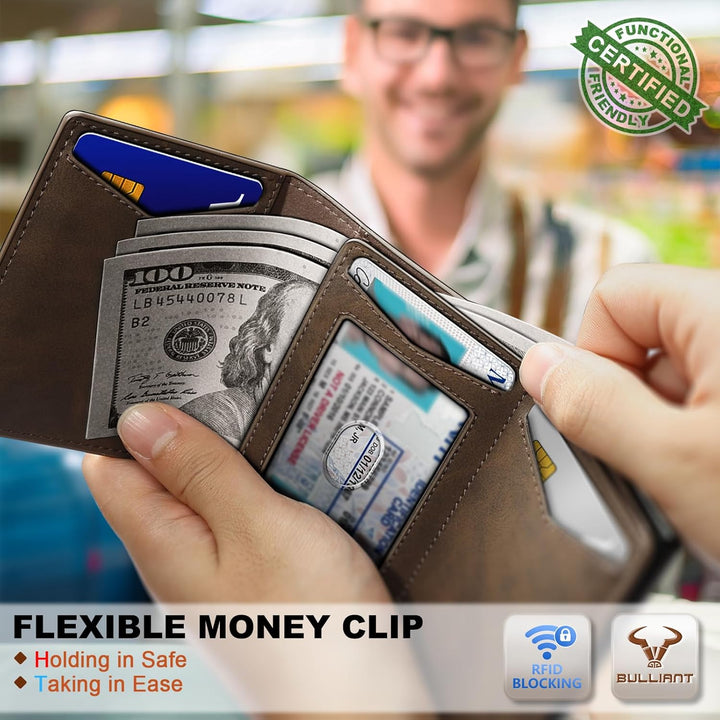 BULLIANT Billetera de cuero para hombre, tarjetero con clip para di...