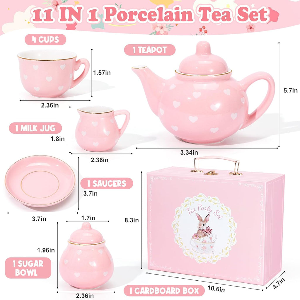 Juego de té de porcelana para niñas, juego de fiesta de té para niñas pequeñas, regalos de cumpleaños para niñas pequeñas