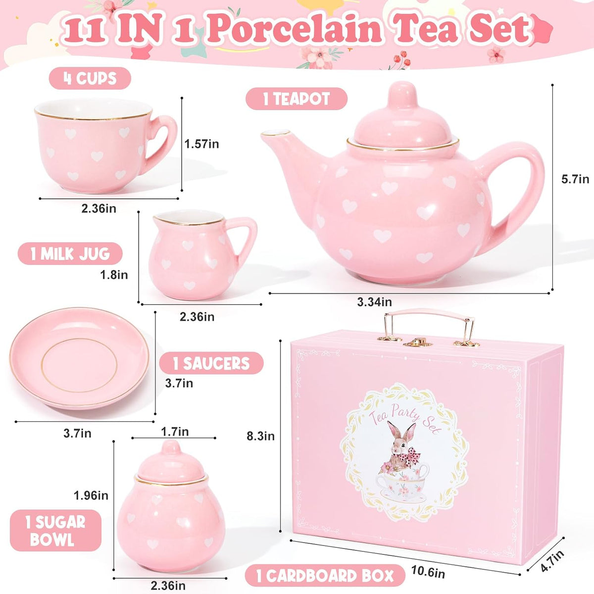 Juego de té de porcelana para niñas, juego de fiesta de té para niñas pequeñas, regalos de cumpleaños para niñas pequeñas