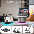 JOYEKY Adjustable Laptop Stand con RGB Lighting,Aluminum Ergonomic Computer Stand con 360° Rotating Base,Foldable & Portable Laptop Riser, Suitable para All 10-16” Laptops (negro)