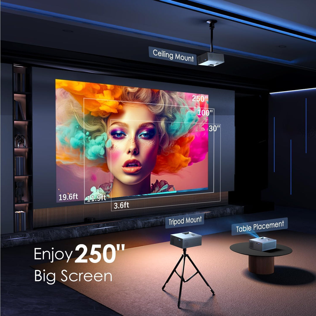 Proyector de soporte 4K con WiFi y Bluetooth, mini proyectores port...