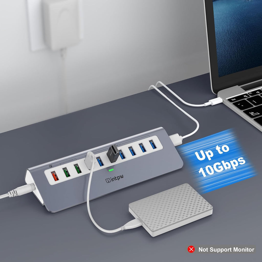 intpw, hub USB 3.2 de 10 puertos, alimentado