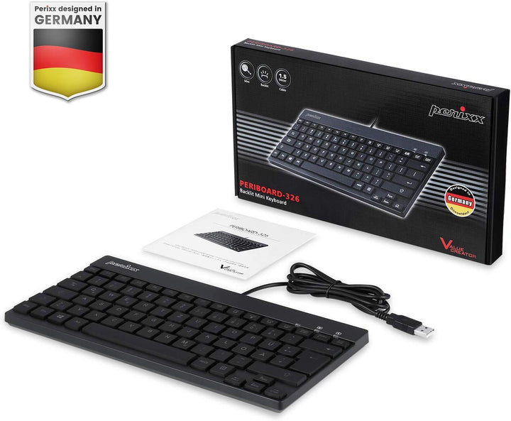 Perixx PERIBOARD-326 - Teclado USB mini retroiluminado con cable co...
