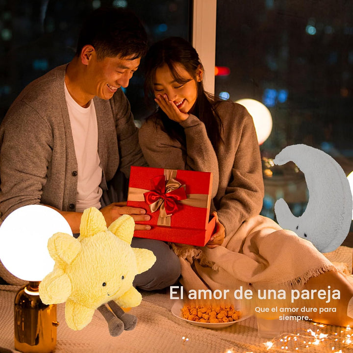 Almohada de sol y luna de felpa, sonriente y divertida, almohada de...