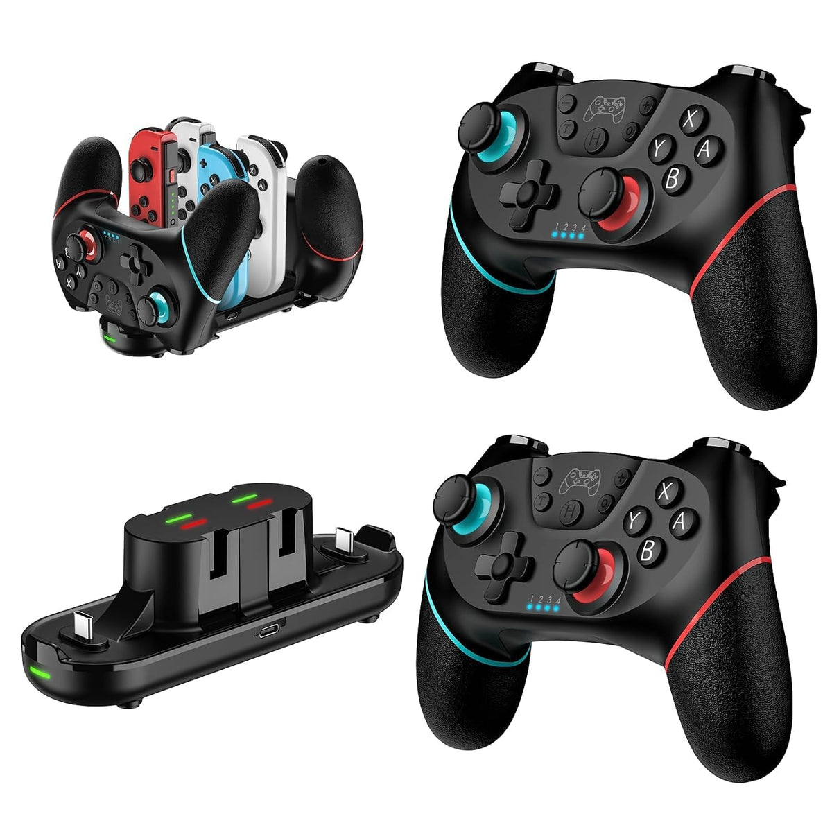 VidPPluing Paquete de 2 Controladores para Switch con Base de Carga para Switch/Lite/OLED