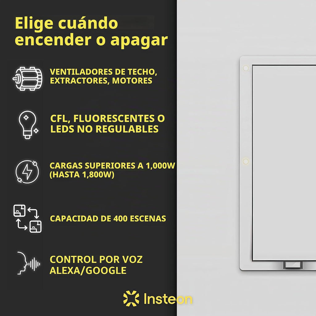 Insteon Interruptor de pared inteligente de encendido/apagado, luces, ventiladores y motores de hasta 1HP - 2477S