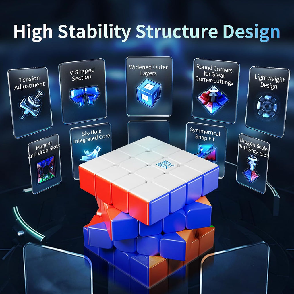 Moyu Aosu V7 4x4 - Cubo magnético sin adhesivo con revestimiento UV, cubo Moyu Cube 4 por 4, edición insignia, 96 imanes, diseño antiadherente, elástico ajustable, cubo magnético (revestimiento UV)