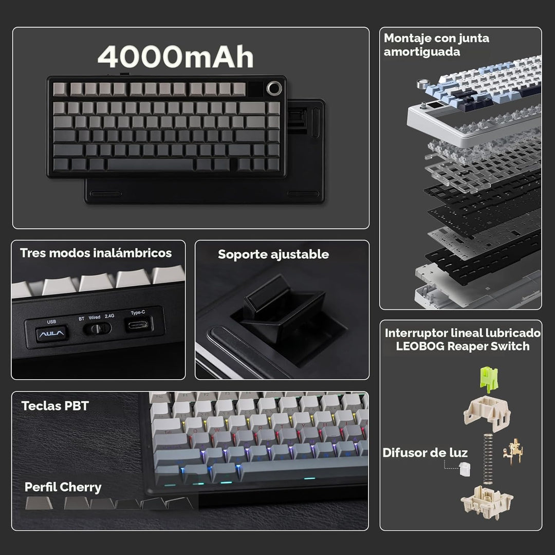 EPOMAKER X Aula F75 MAX - Teclado mecánico inalámbrico con pantalla...