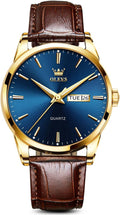 OLEVS Reloj de piel marrón para hombre, lectura elegante de vestir, reloj de pulsera con fecha diaria, cuarzo