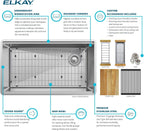 Elkay Fregadero de estación de trabajo EFRU30169RTWC, 31-1/2", calibre 16