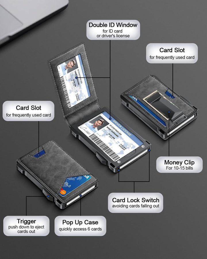 Cartera para hombre con RFID con 2 ventanas para identificación y c...