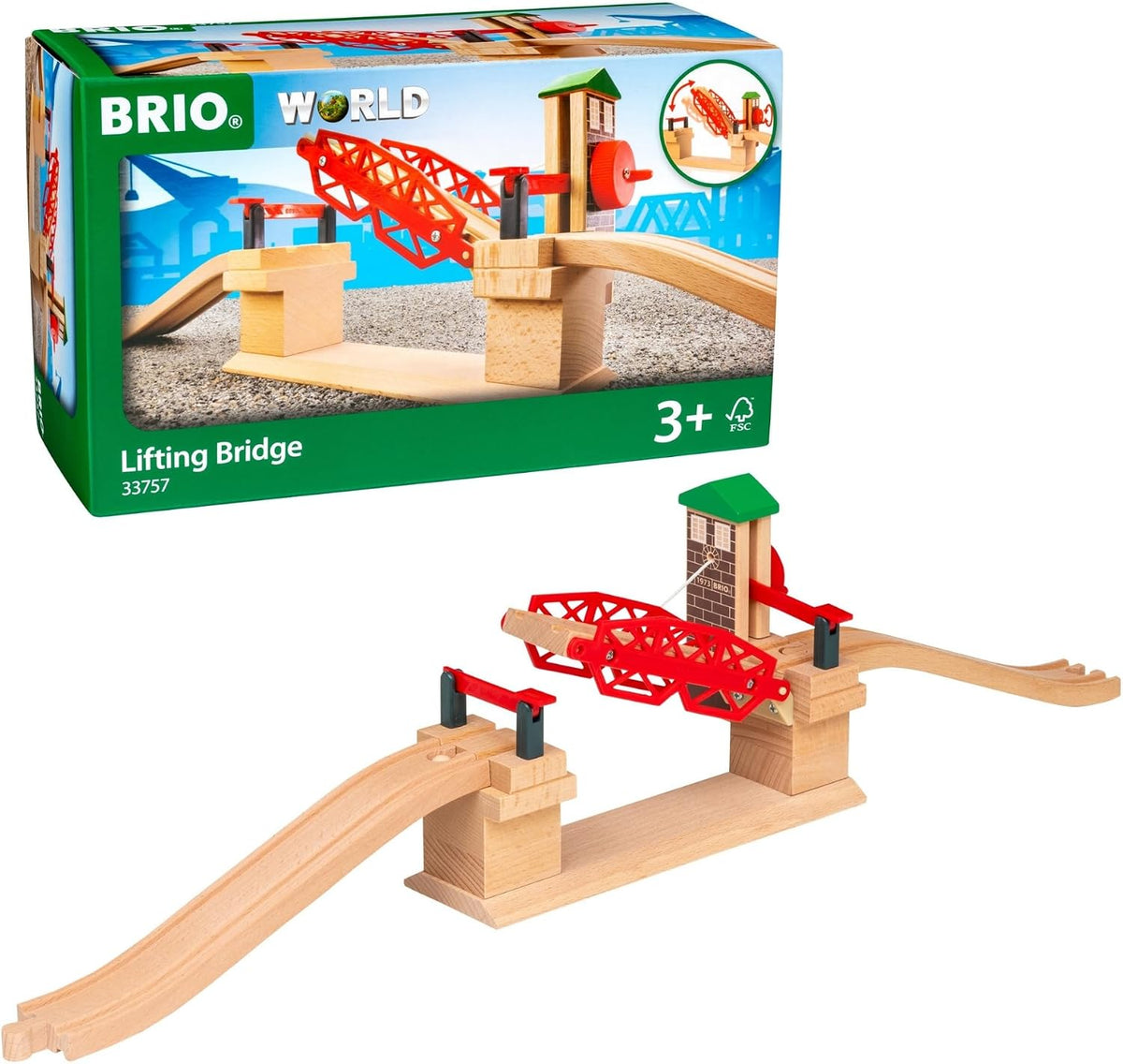 BRIO World Lifting Bridge - Accesorio de tren de madera movible - Certificado FSC - Compatible con todos los juegos de ferrocarriles Brio - Incluye 1 elevador y 2 pistas - Diversión creativa y
