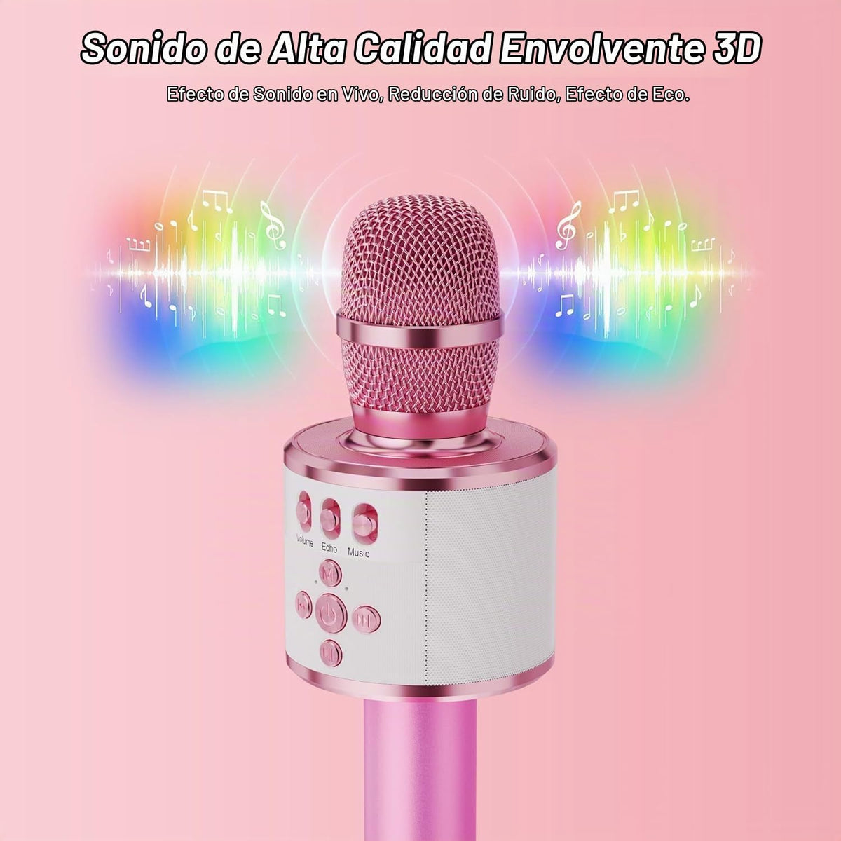 BONAOK Micrófono de karaoke para niños y adultos, micrófonos Bluetooth, micrófono para cantar con luces de discoteca, efecto eco, altavoz integrado, reproductor de karaoke portátil para regalos de fiesta de viaje Q78 (rosa claro)