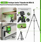 Huepar - Nivel láser con trípode de 60 pulgadas, 100 pies, autonivelante, nivel láser, recargable, línea cruzada, verde, herramienta para colgar imágenes, azulejos, renovación del hogar, bolsa de