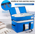 TAILI - Bolsas de mudanza extra grandes con 2 niveles, paquete de 4 bolsas azules resistentes para almacenamiento con ventana visible, asas envolventes, almacenamiento y ahorro de espacio
