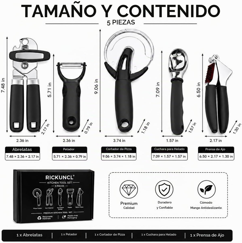 Juego de herramientas de cocina de 5 piezas, accesorios de cocina de acero
