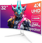 CRUA Monitor curvo para juegos de 32" 4K 240 Hz, 1500R, FreeSync, p...