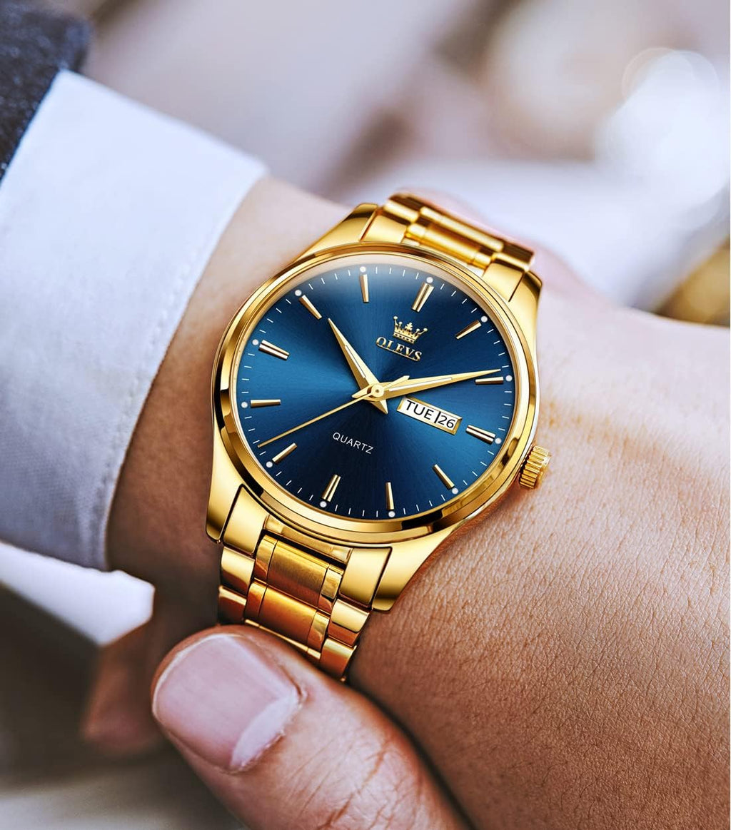 OLEVS Relojes para Hombre de Lujo a prueba de agua Lúminosos de lectura fácil Cronógrafo Con Esmalte Dorado Completo / Blanco Dial / Cara Negra Calendario Pulsera Relojes