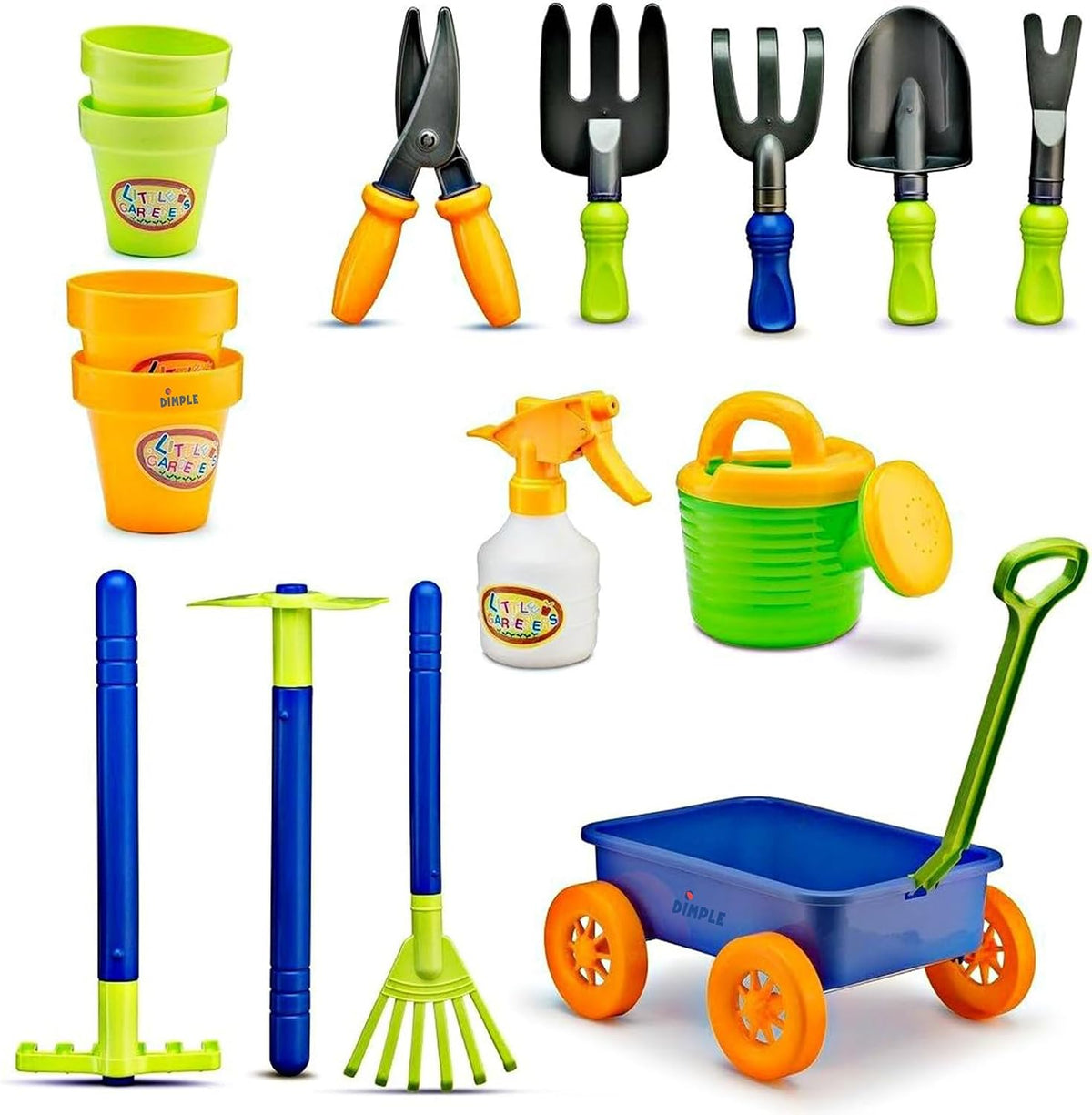 Dimple Garden Wagon & Tools Juego de juguetes, juego de jardinería para