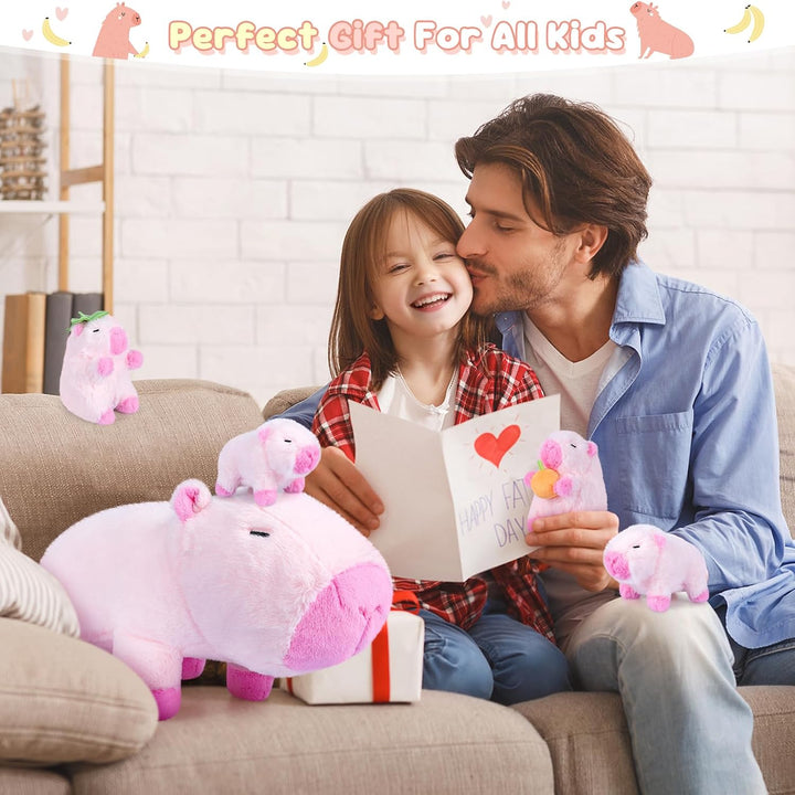 SuzziPals Peluche Capybara rosa 5 en 1 con bebés en el interior, ju...