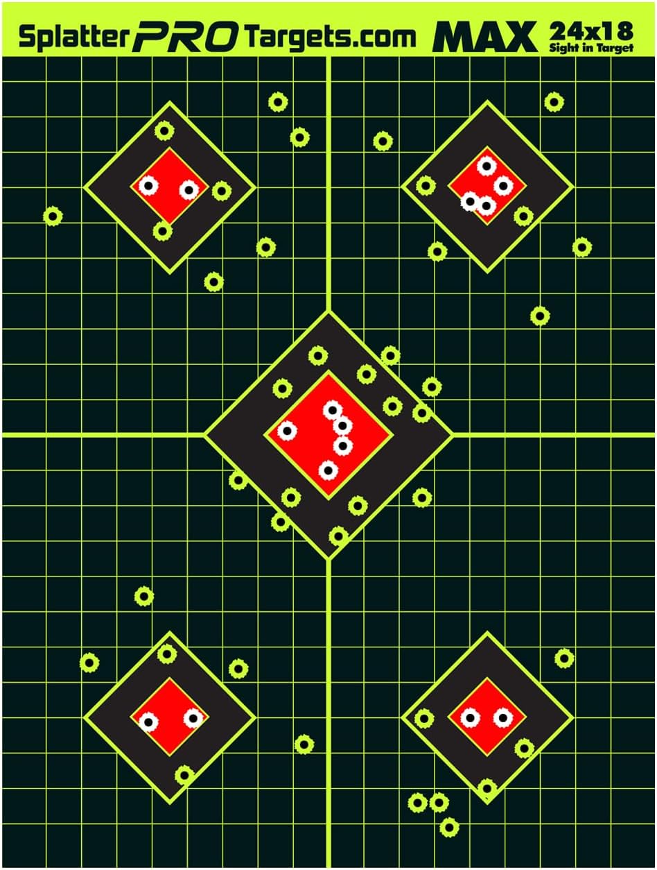 Objetivos de salpicaduras extra grandes de 18 x 24. Disparación de dos colores para ver fácilmente tus disparos. Salpicaduras blancas y amarillas fluorescentes brillantes. Objetivos totalmente