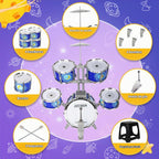 Set de Tambor para Niños Mejorado para Toddlers de 3-5 Años: Tambor Jazz de Plástico con Banqueta