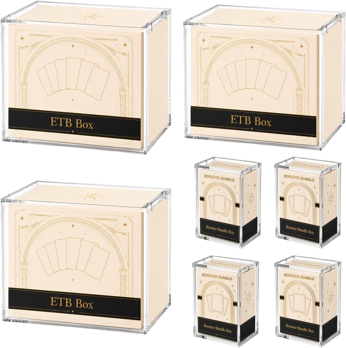 ETB - Paquete de 3 fundas de acrílico protectoras ETB y paquete de 4 fundas de refuerzo, protector de caja de entrenador Elite impermeable, resistente a los arañazos, apilable con acrílico de