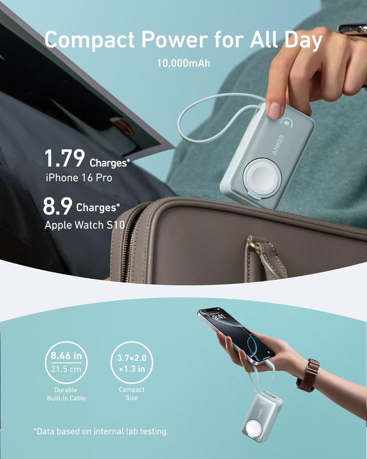 Anker MagGo Power Bank para Apple Watch, batería compacta de 10,000...