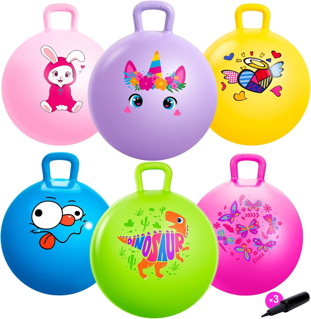 6 bolas de tolva para niños de 3 a 8 años, pelota inflable de 18 pulgadas con asa, juguetes para sentarse en saltar para deportes, escuela, juego activo en equipo, regalos para interiores y exteriores para niñas de 3 a 8 años, con bomba