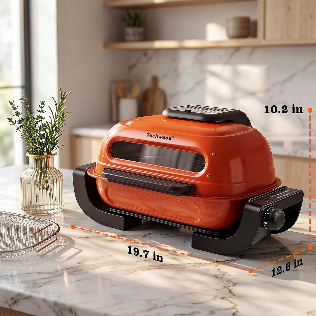 Techwood - Parrilla eléctrica para exteriores, parrilla eléctrica 3-1 para cocina en interiores y exteriores, parrilla coreana de 1300 W con perilla de control de temporizador, asar, tostar, parrilla