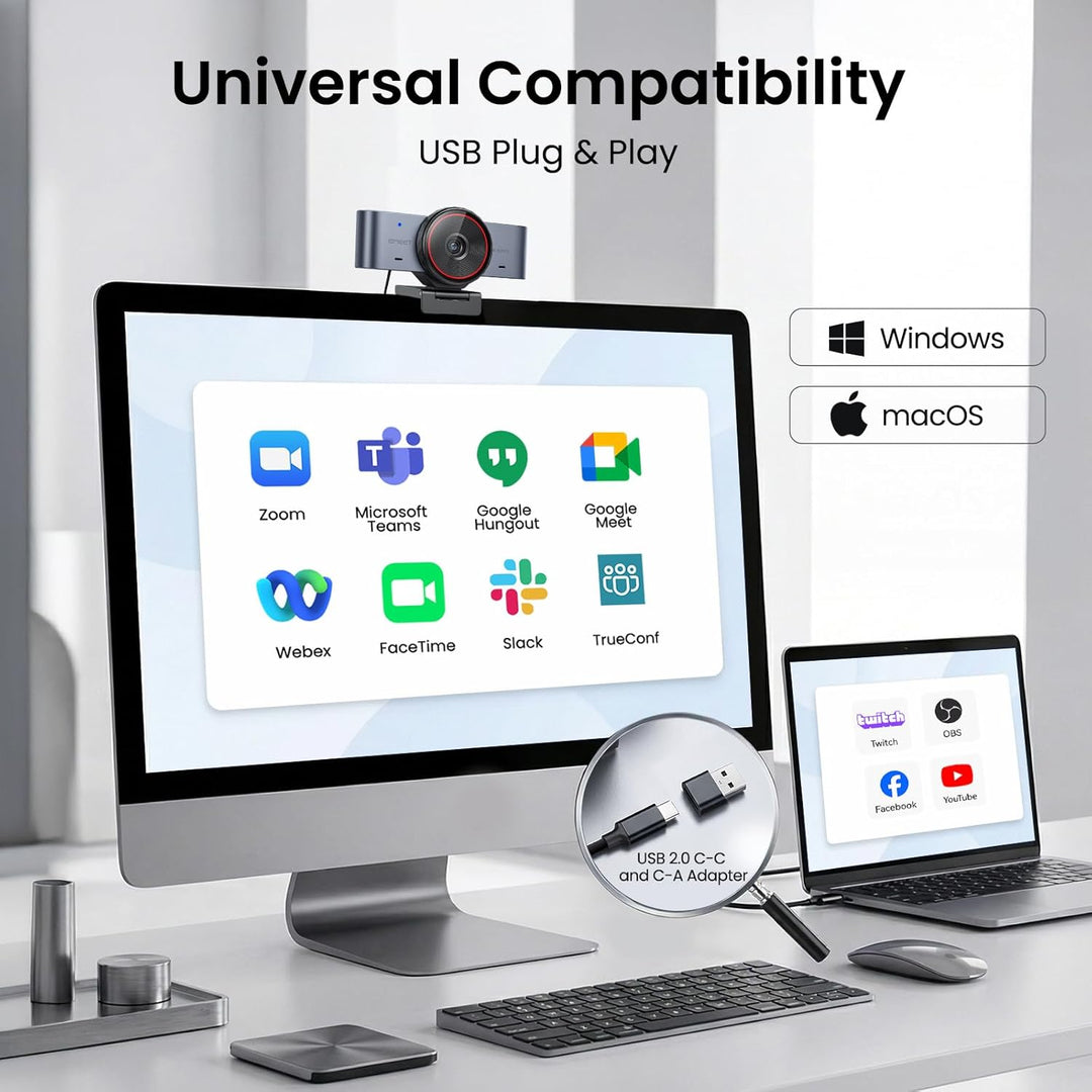 EMEET Cámara web C960 Ultra 4K para Mac y PC, sensor más grande de...