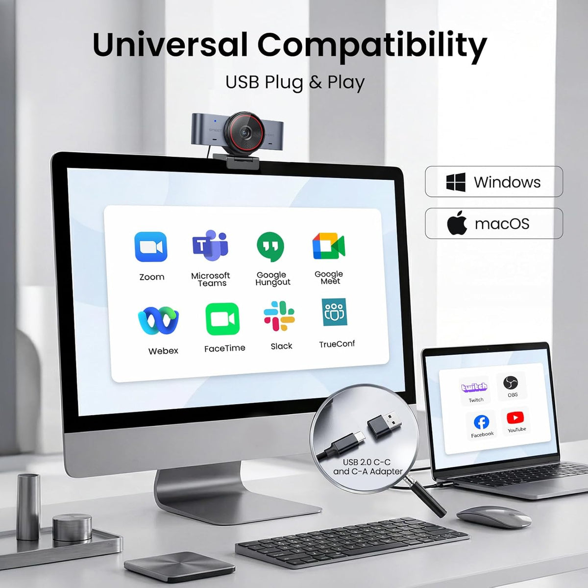 EMEET Cámara web C960 Ultra 4K para Mac y PC, sensor más grande