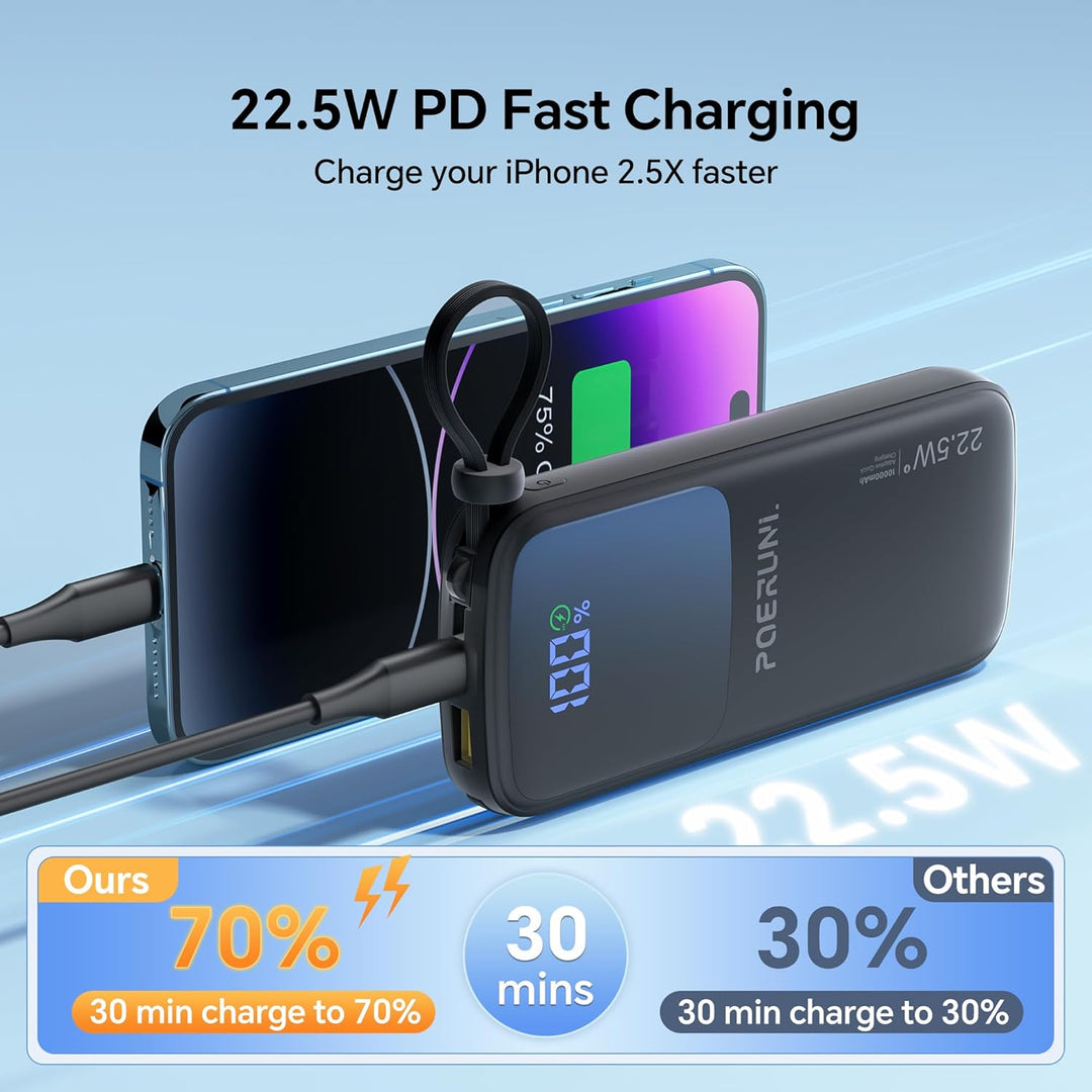 POERUNI. Banco de energía de 10000 mAh con una pantalla LED de ench...