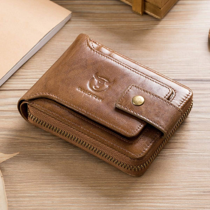 BULLCAPTAIN Cartera RFID de Cuero Genuino para Hombres de Gran Capa...