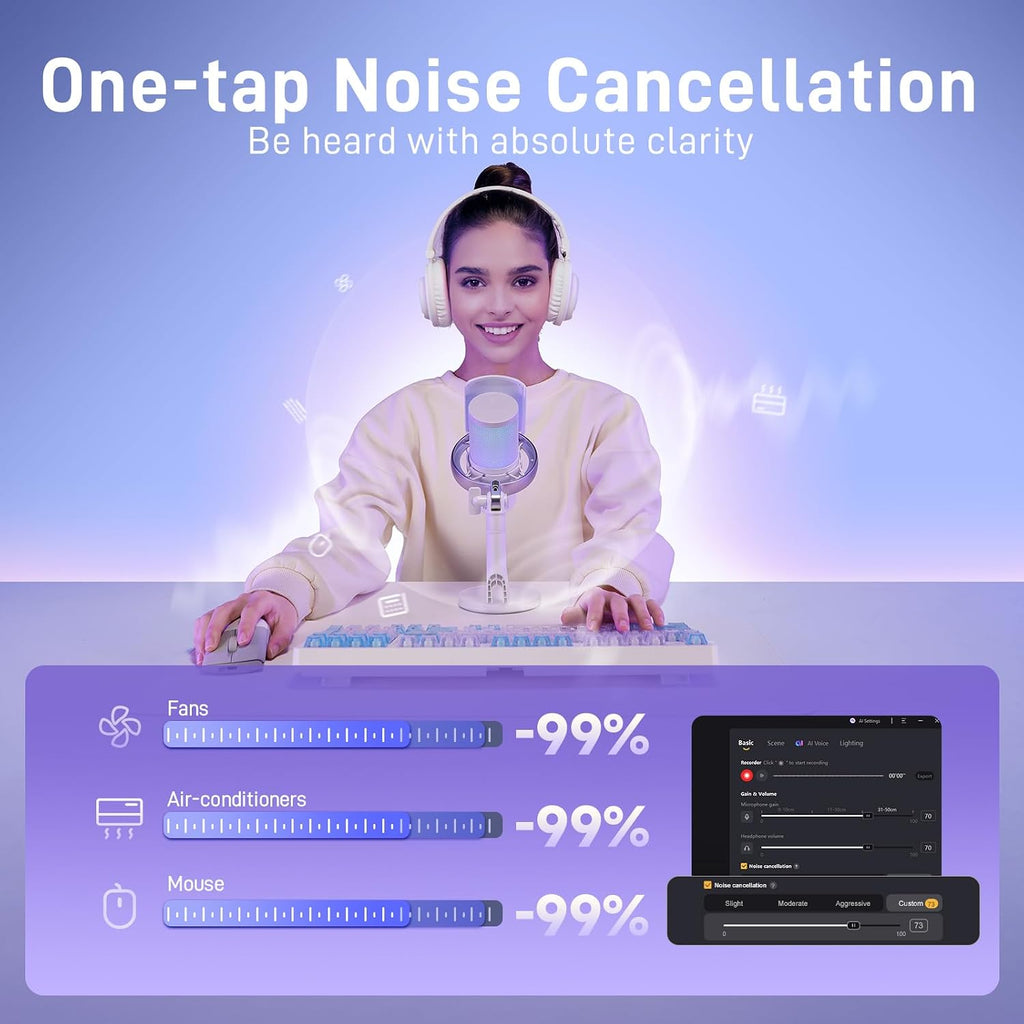 MAONO DM40 Pro Micrófono inalámbrico para PC, PS4, PS5, laptop, reducción de ruido AI, cambiador de voz AI, micrófono de condensador RGB para juegos, podcasts de transmisión, Twitch, YouTube, Discord