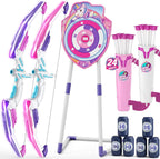 Pack de 2 Arco y Flecha para Niños, Arquería con Luz LED y Diana de Unicornio